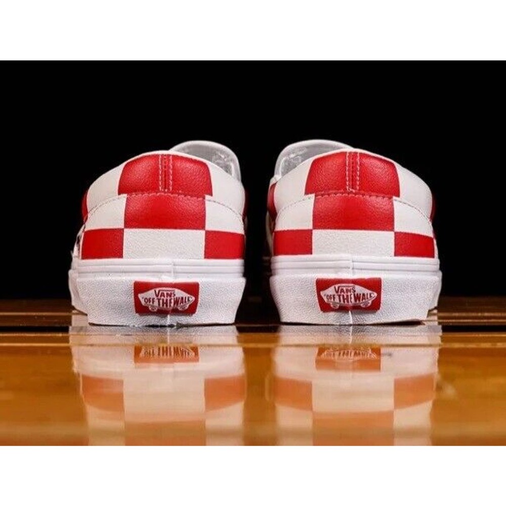 Vans Leather Red White Check Classic Slip-On Shoes Mens 13 New Fast Ship - Picture 4 of 12